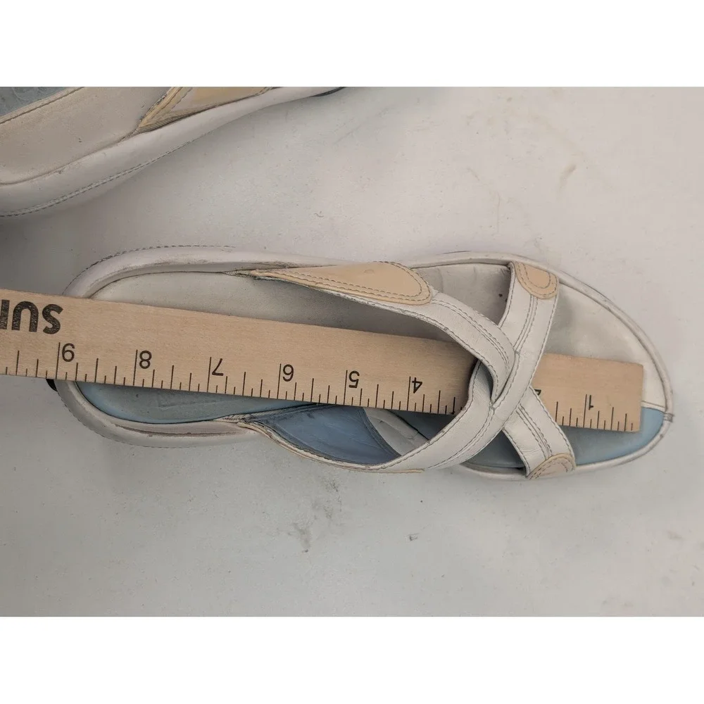 Slide Sandals Womens Size 8 White‎ Leather Crisscross Comfort Colorblock Casual